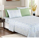 Laura Ashley Home - King Sheets, Soft Sateen Cotton Bedding Set - Sleek, Smooth, & Breathable Home Decor (Garden Palace Blue, 4 pieces,King)