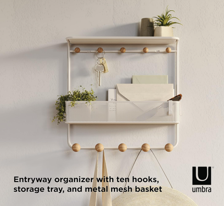 Umbra ESTIQUE 21018030660 Wall Hanging Hooks, Wall Hanger, Storage Hook, Storage Shelf, White, W31×D32×H10cm