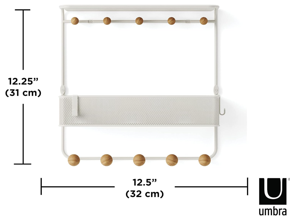 Umbra ESTIQUE 21018030660 Wall Hanging Hooks, Wall Hanger, Storage Hook, Storage Shelf, White, W31×D32×H10cm