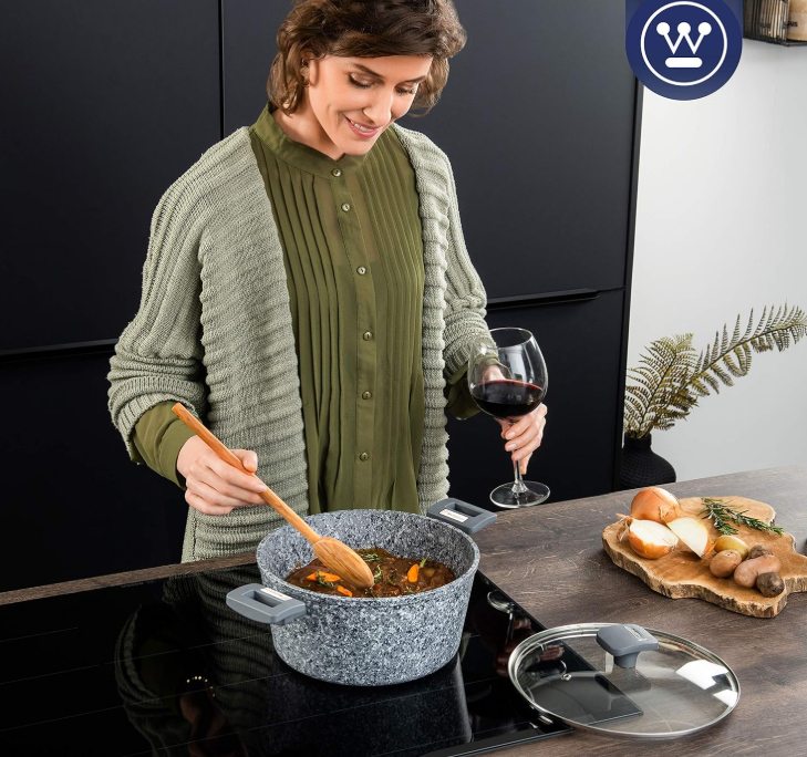 Westinghouse Casserole Dish With Lid - Ø 24 cm Cooking Pot for Induction Gas Electric & Ceramic Hob - Grey Granite
