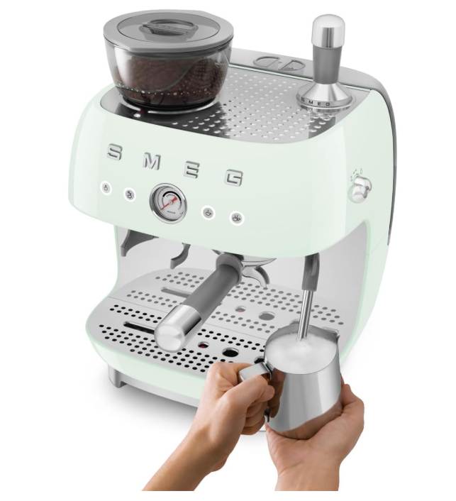 Smeg EGF03PGUK Espresso Coffee Machine with Grinder, Pastel Green