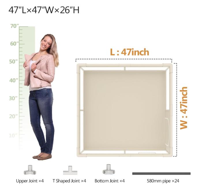 Playpen with Mat, Beige Baby Playpen with Mat, 47x47inch Play Pen with Mat for Babies and Toddlers, Small Baby Playpen with Mat, Small Baby Playpen for Apartment, Play Yard for Babies