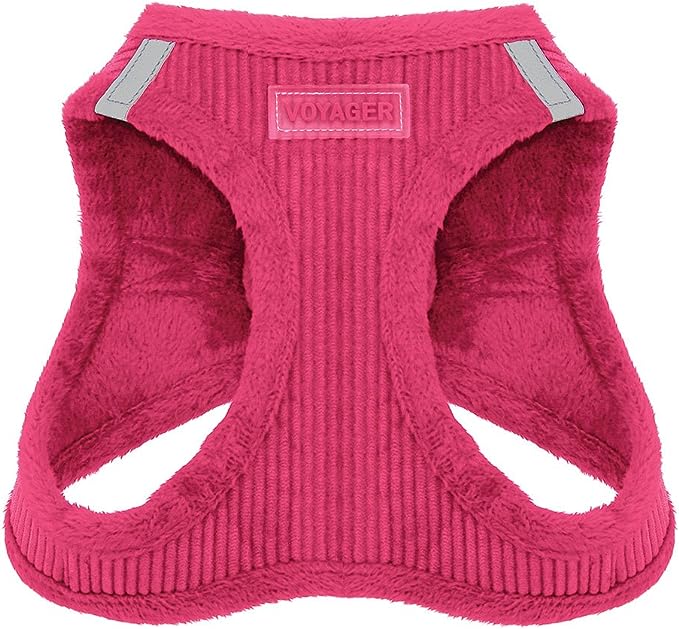 Voyager Step-In Plush Dog Harness – Soft Plush, Step In Vest Harness for Small and Medium Dogs – By Best Pet Supplies - Fuchsia Corduroy, Medium (Chest: 16" - 18")