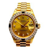 Rolex 69088 Datejust 18KYG Full Gold With Diamond And Blue Sapphire Bezel Watch, 26mm