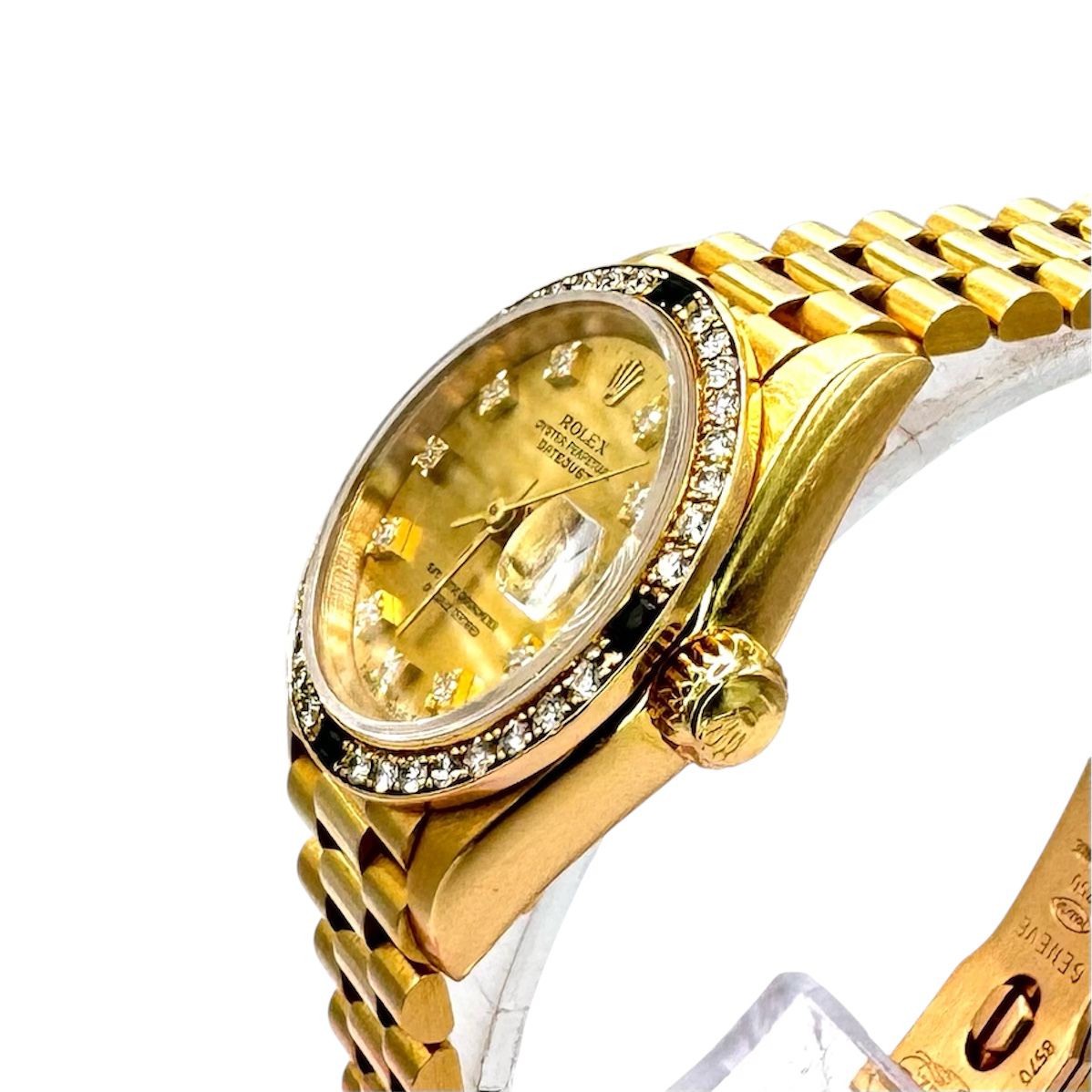 Rolex 69088 Datejust 18KYG Full Gold With Diamond And Blue Sapphire Bezel Watch, 26mm