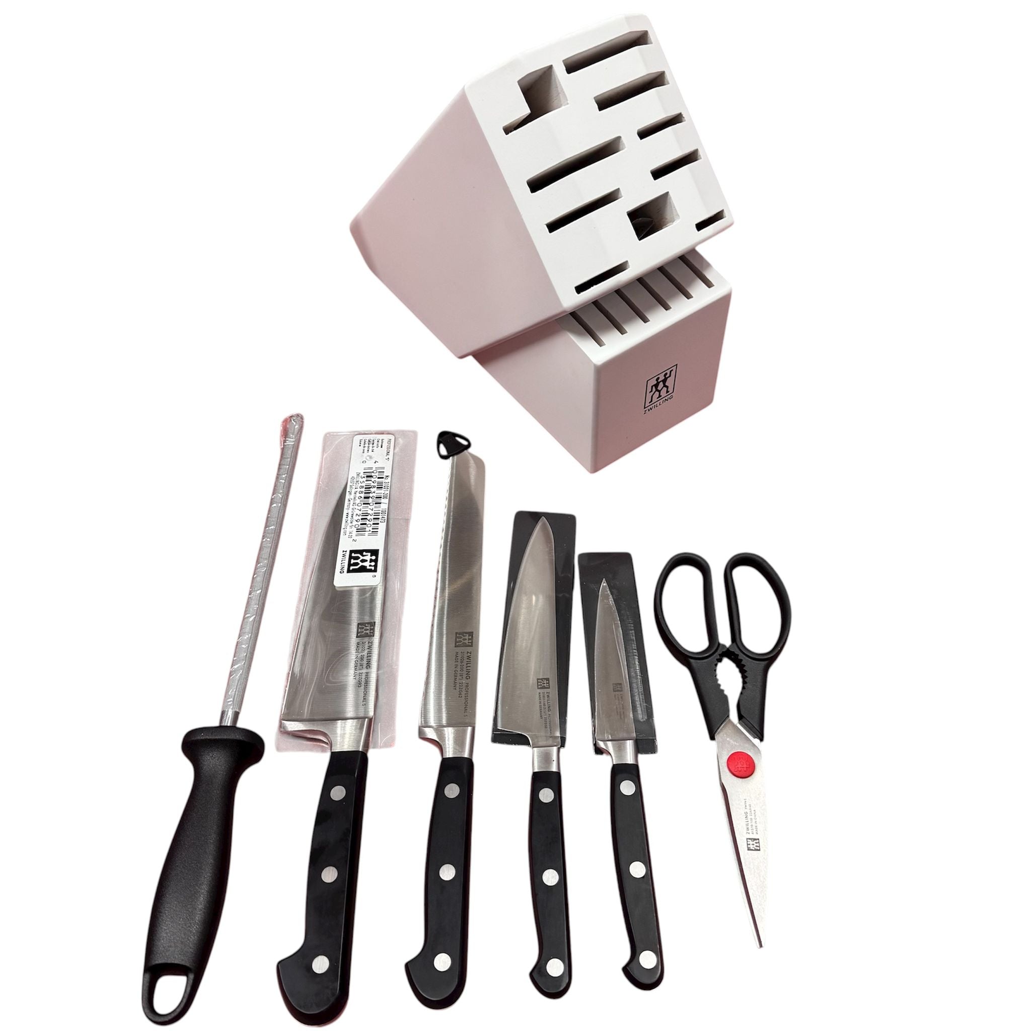 ZWILLING Professional S 7-Piece Razor-Sharp German Block Knife Set With Rustic White Rubberwood Block