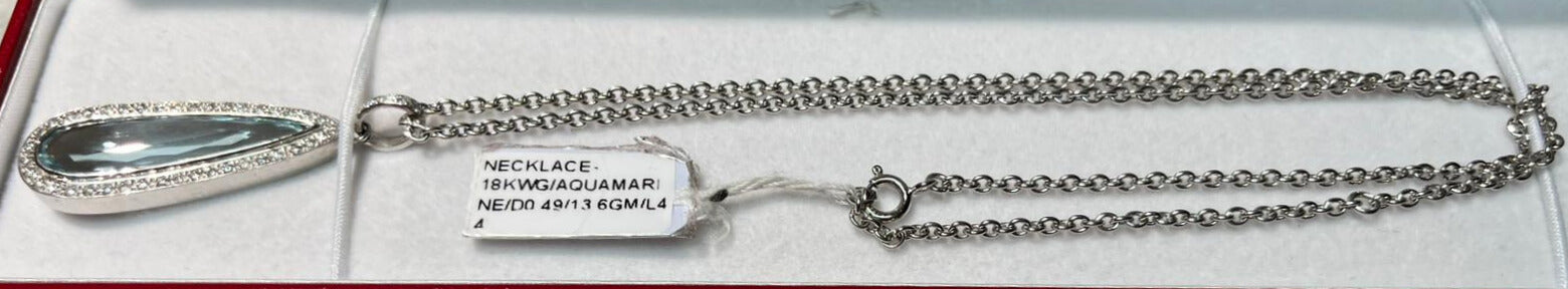 18K White Gold Aquamarine With Diamond Necklace