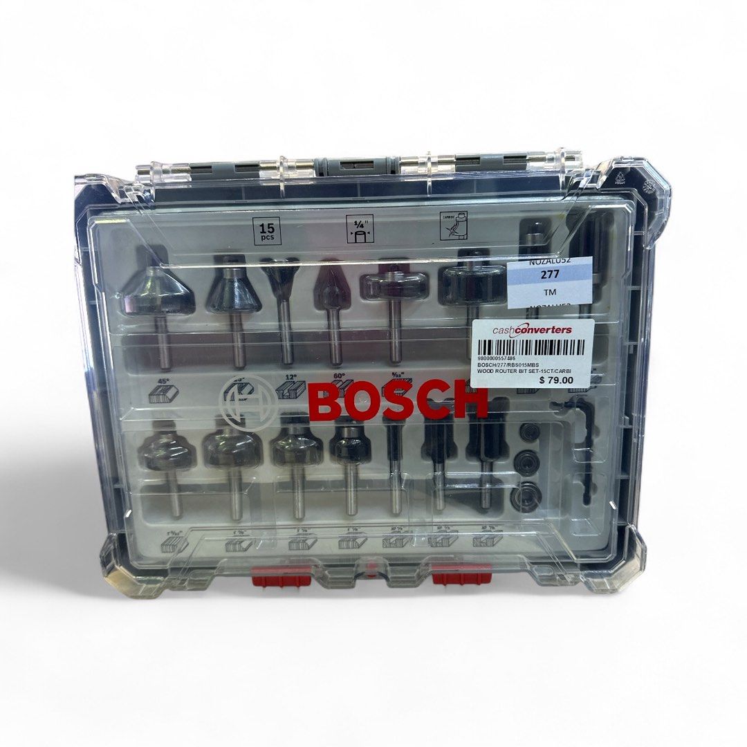 BOSCH RBS015MBS 15Piece CarbideTipped Wood Router Bit Assorted Set