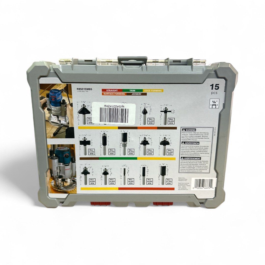 BOSCH RBS015MBS 15Piece CarbideTipped Wood Router Bit Assorted Set