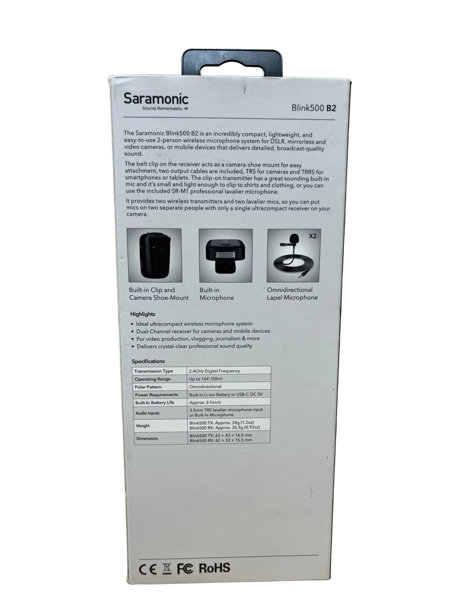 Saramonic Blink500 B2 2.4G Wireless Kit Microphone System