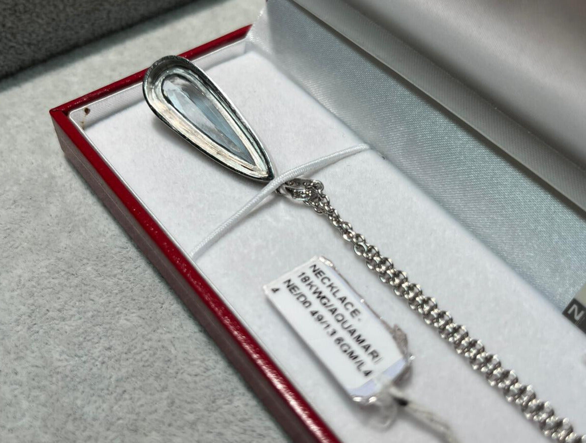 18K White Gold Aquamarine With Diamond Necklace