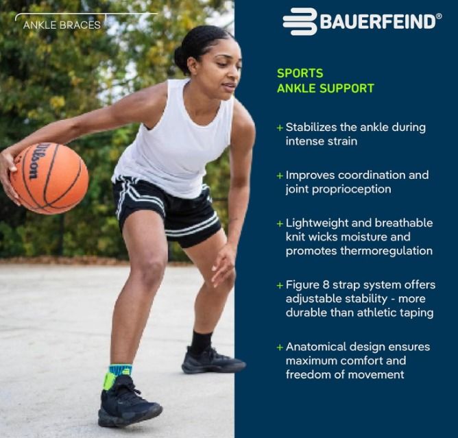 Bauerfeind Sports Ankle Support - Breathable Compression, Figure 8 Taping Strap, Air Knit Fabric, Secure Fit, Freedom of Movement (Rivera, X-Small/Left)