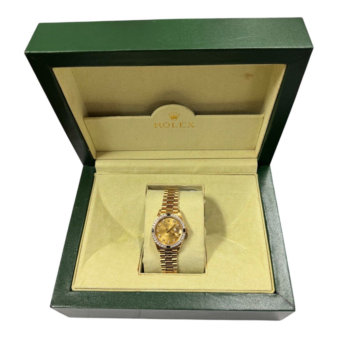 Rolex 69088 Datejust 18KYG Full Gold With Diamond And Blue Sapphire Bezel Watch, 26mm