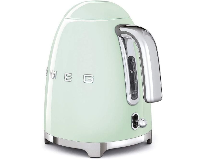 Smeg KLF03PGUK, 50's Retro Style Kettle, 1.7 L Capacity with Water Level Indicator, 360 Swivel Base, Anti-Slip Feet, Soft Opening Lid, Stainless Steel, Pastel Green