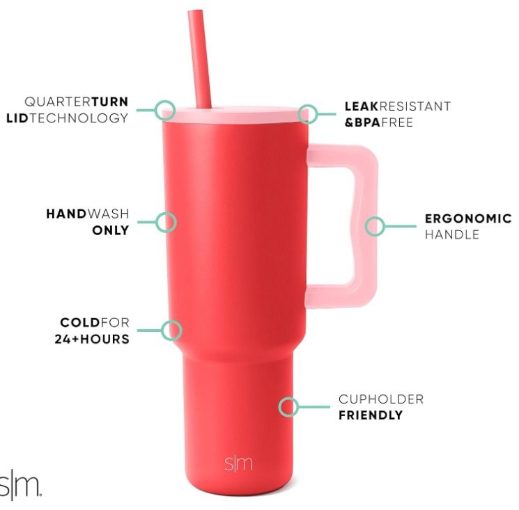 Simple Modern 40 oz Tumbler with Handle and Straw Lid | Insulated Reusable Stainless Steel Water Bottle Travel Mug Cupholder Use