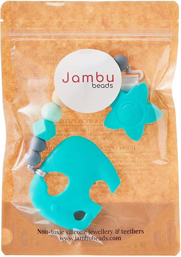 Jambu Beads Serenity Baby Teether ClipOn Turqoise Elephant
