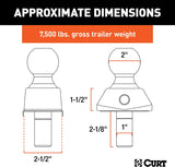 CURT 40047 RockerBall Cushion Hitch Trailer Ball 7500 lbs 2Inch Diameter 1Inch Shank