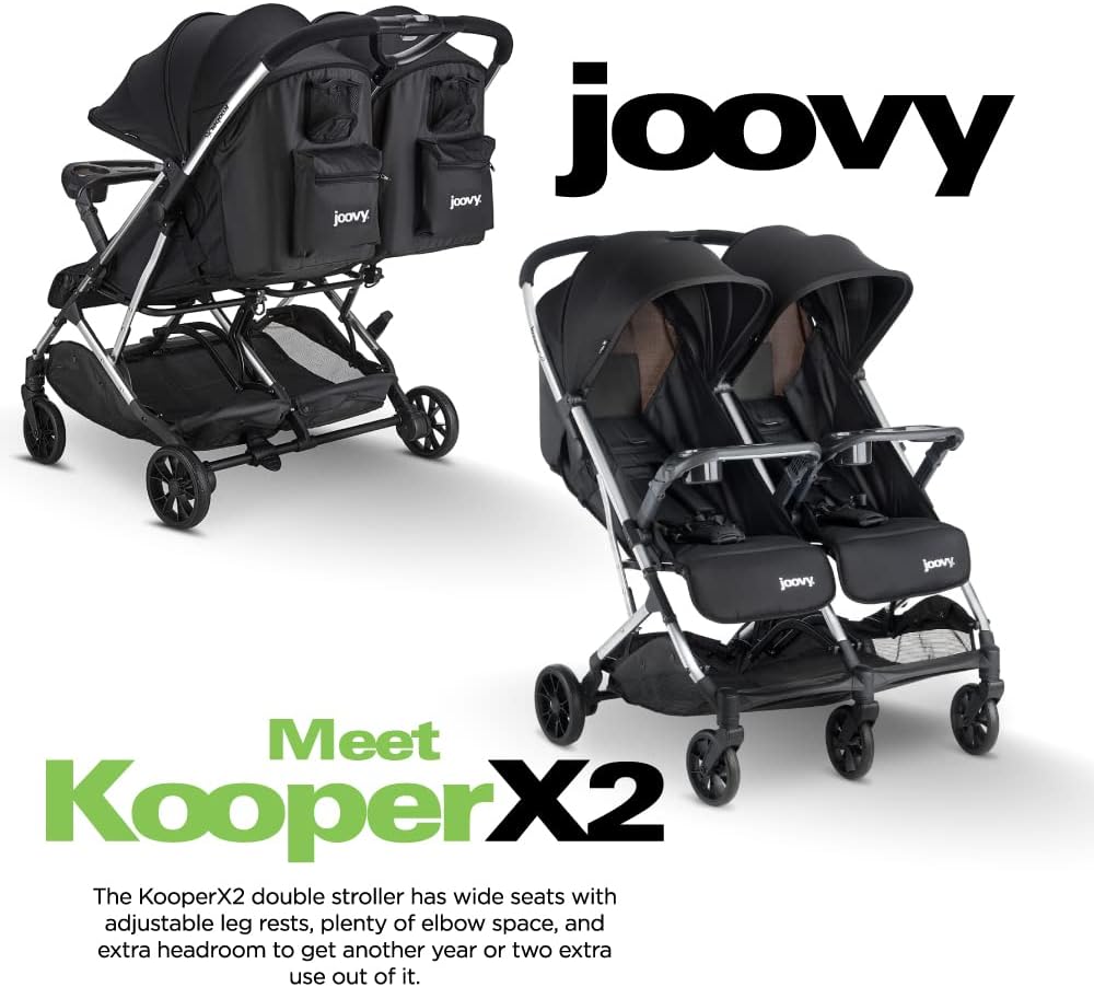 Joovy Kooper X2 Double Lightweight Travel Stroller Compact Fold with Tray Black MISSING 2 BACK WHEELS