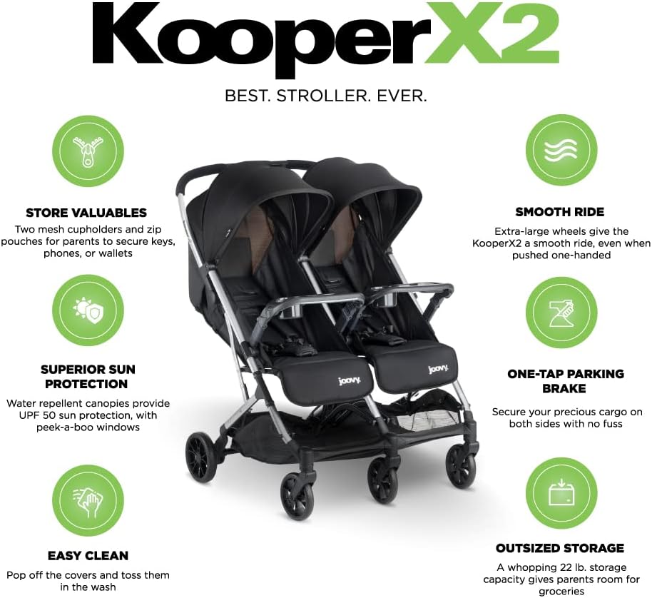 Joovy Kooper X2 Double Lightweight Travel Stroller Compact Fold with Tray Black MISSING 2 BACK WHEELS