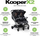 Joovy Kooper X2 Double Lightweight Travel Stroller Compact Fold with Tray Black MISSING 2 BACK WHEELS