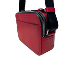 Michael Kors Cooper Logo Embossed Pebbled Leather Flight Bag Red