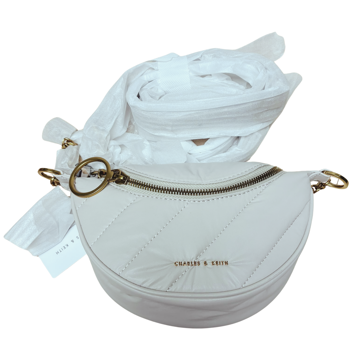 Charles And Keith CK2801510643 Wrinkled Effect Half Moon Crossbody Bag