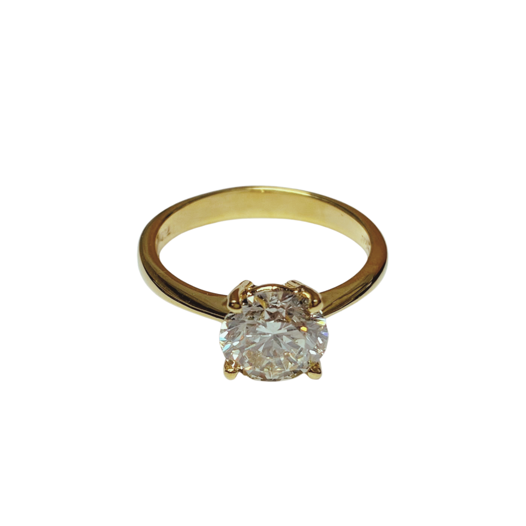 18K Yellow Gold Ladys Round Brilliant Cut Diamond Ring