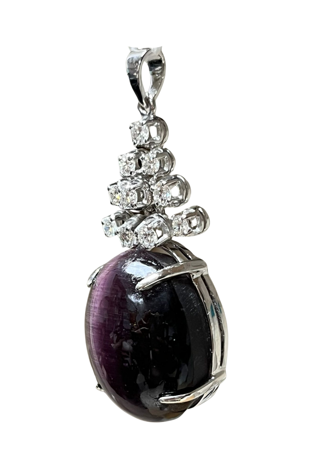 750WG Cats Eye And Diamond Pendant 10.5GM