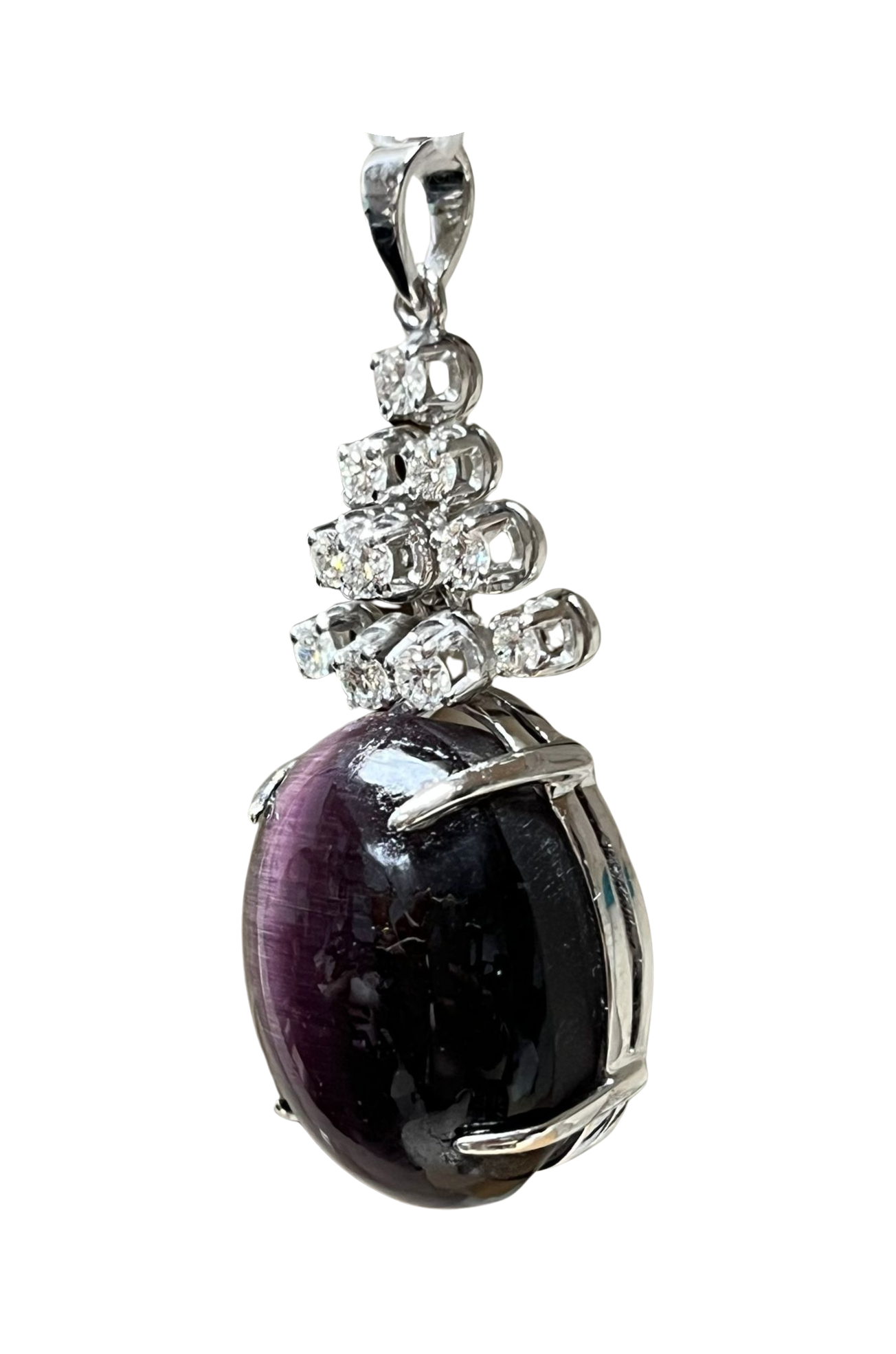 750WG Cats Eye And Diamond Pendant 10.5GM