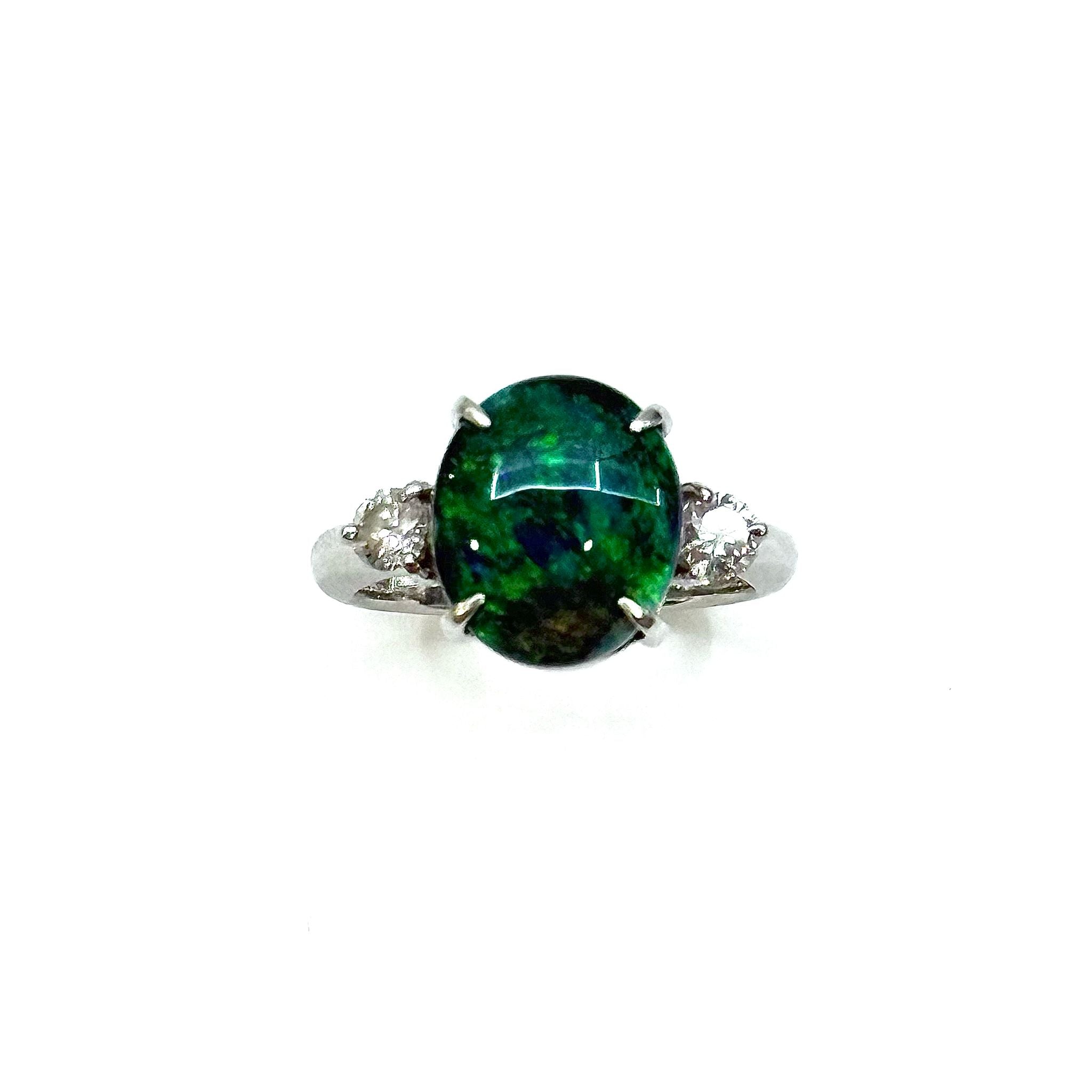 PT900 Natural Black Opal With Diamond Ring Secondary image