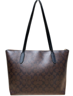 Coach 4455 Signature Zip Tote Dark Brown Canvas