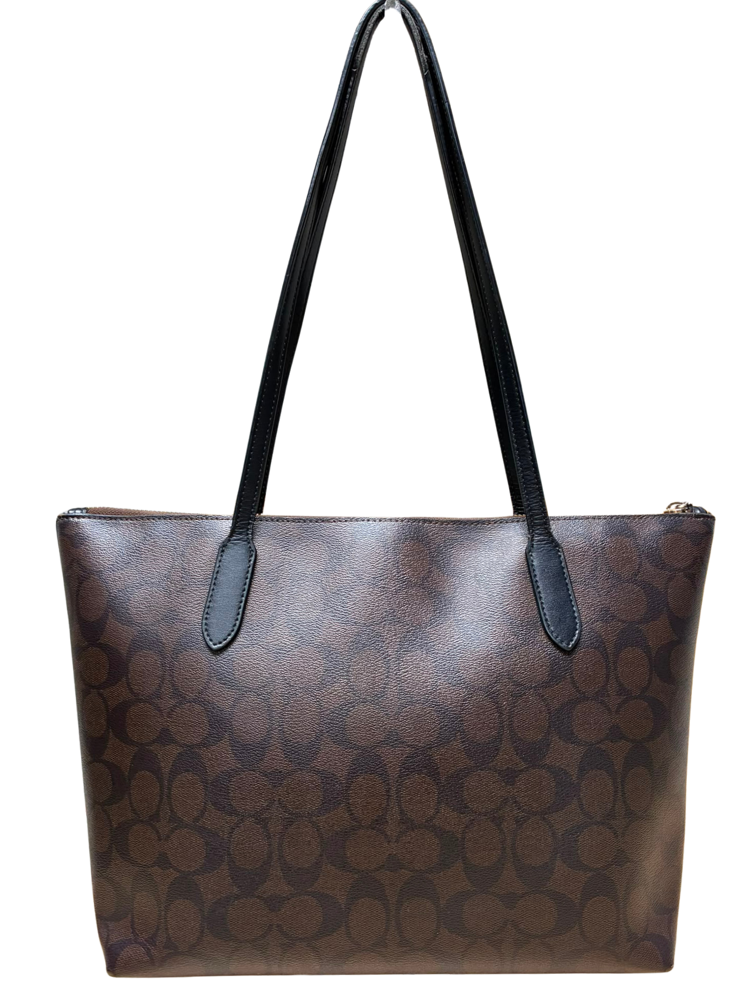 Coach 4455 Signature Zip Tote Dark Brown Canvas
