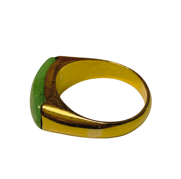 Chinese Yellow Gold And Green Jade Cabochon Saddle Ring 4.8GM