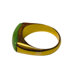 Chinese Yellow Gold And Green Jade Cabochon Saddle Ring 4.8GM