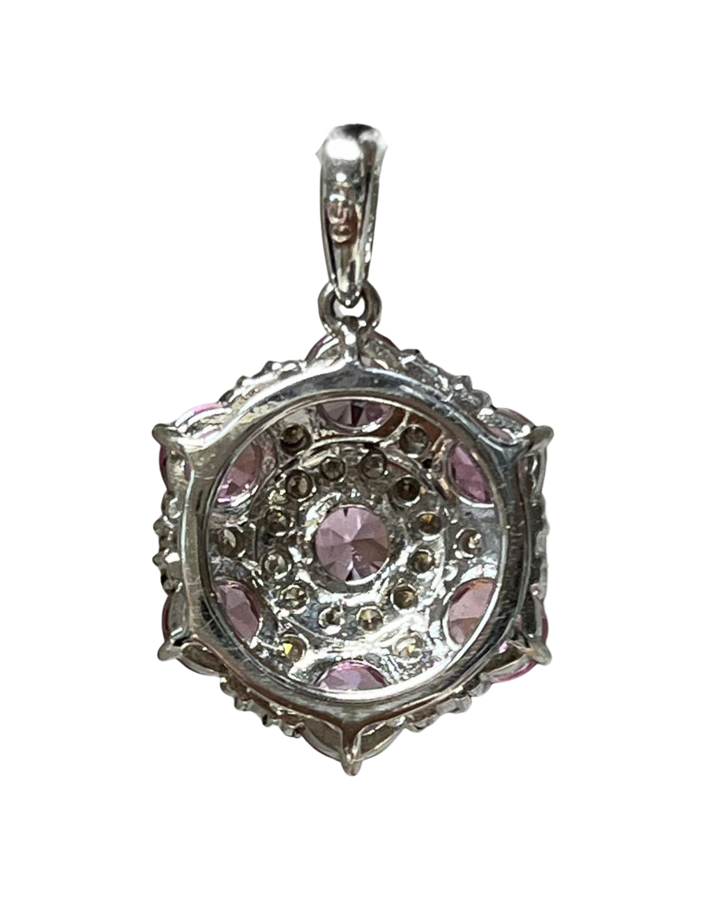 750WG Floral Inspired Pink Topaz And Diamond Pendant 3.2GM