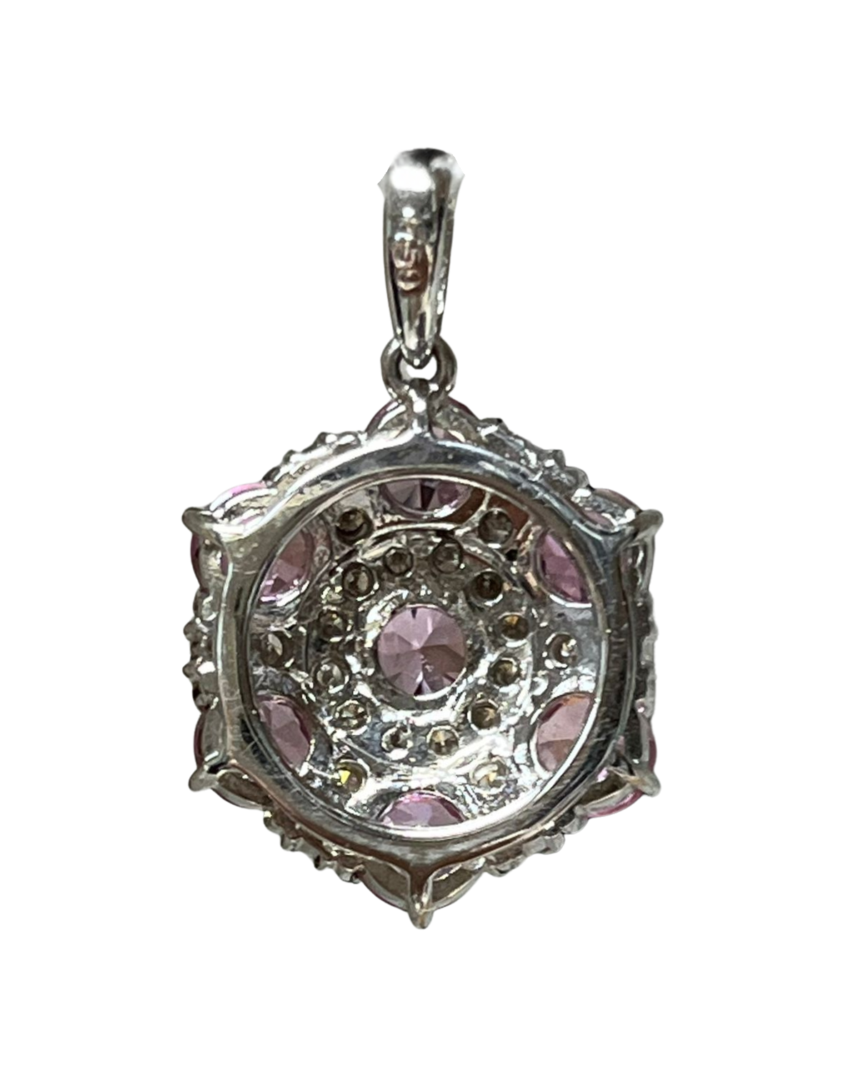 750WG Floral Inspired Pink Topaz And Diamond Pendant 3.2GM