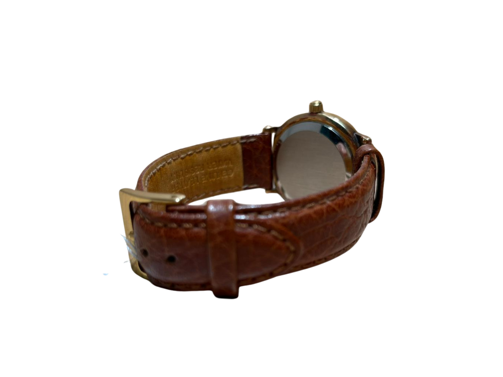 Omega Constellation Quartz Men Gold Face Leather Strap