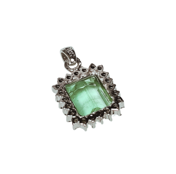 PT900 Emerald Pendant With Diamond Halo 2.14G