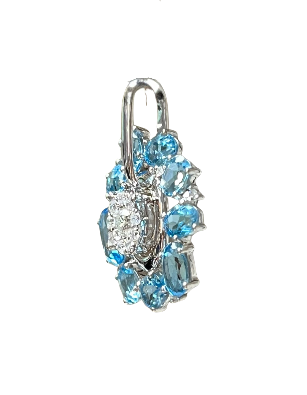 750WG Flower Shaped Blue Topaz And Diamond Pendant 2.3GM Secondary image