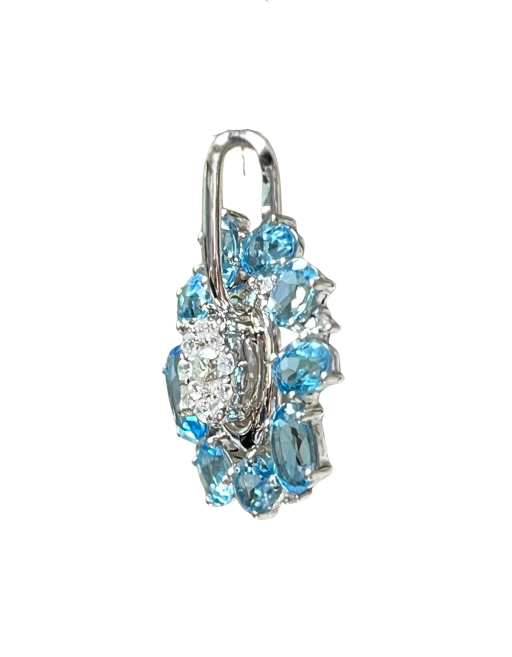 750WG Flower Shaped Blue Topaz And Diamond Pendant 2.3GM