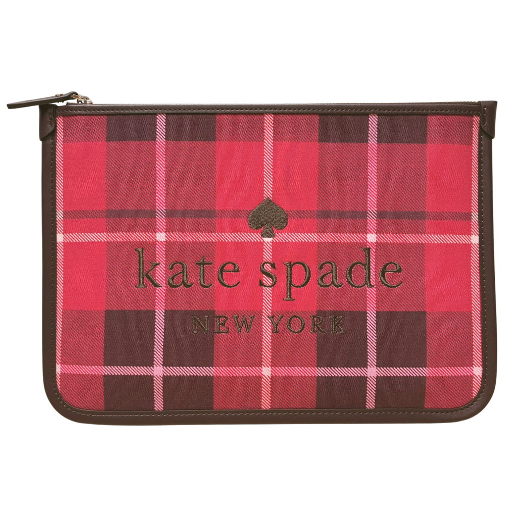 Kate Spade New York WLR00655 Ella Plaid Large Zip Pouch Bright Rose