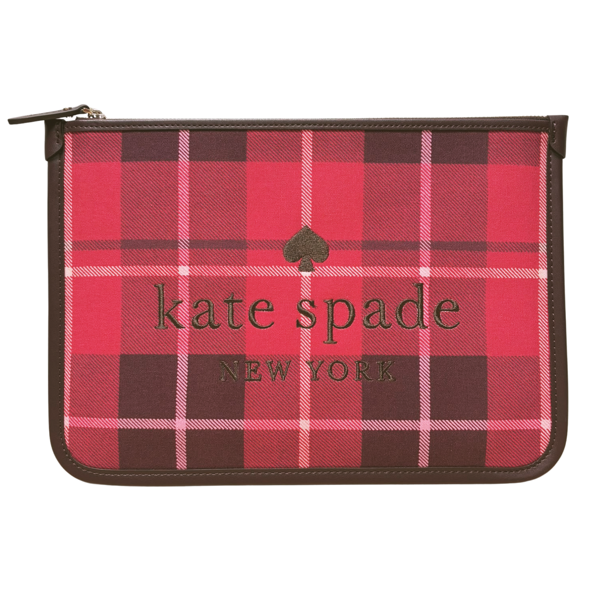 Kate Spade New York WLR00655 Ella Plaid Large Zip Pouch Bright Rose