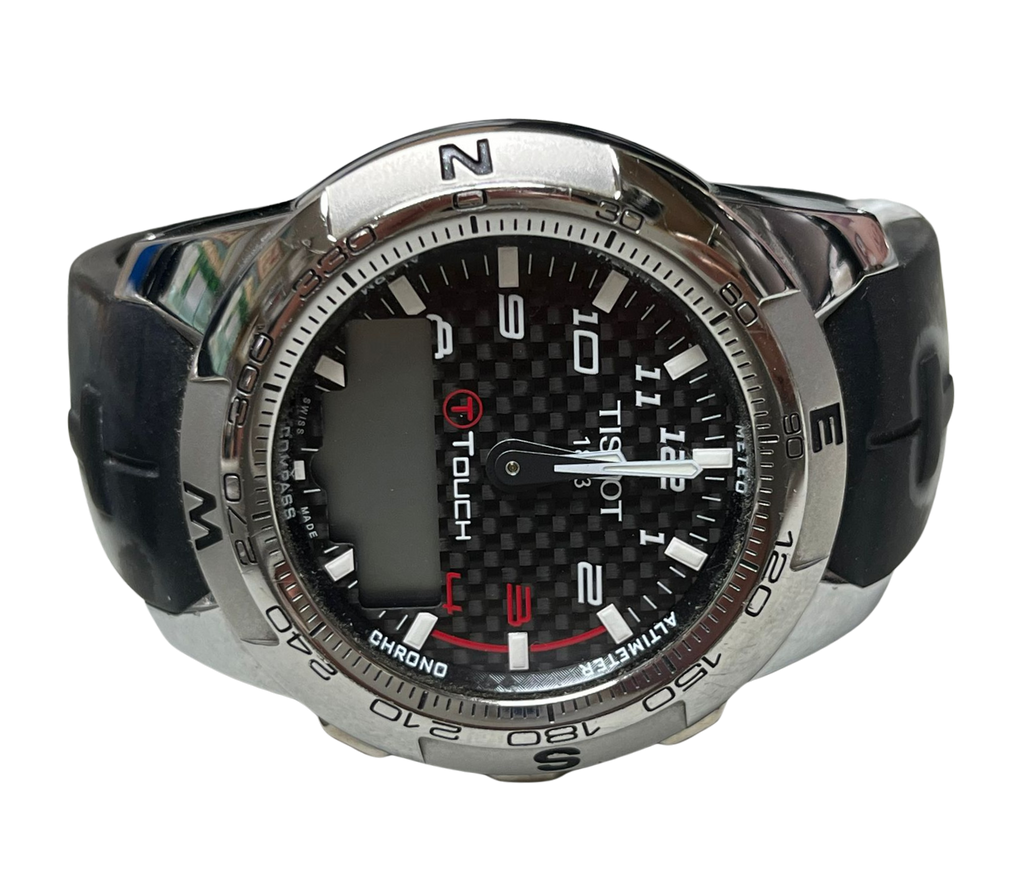 Tissot T Touch II Titanium Watch Black Carbon Fiber Dial Rubber Strap
