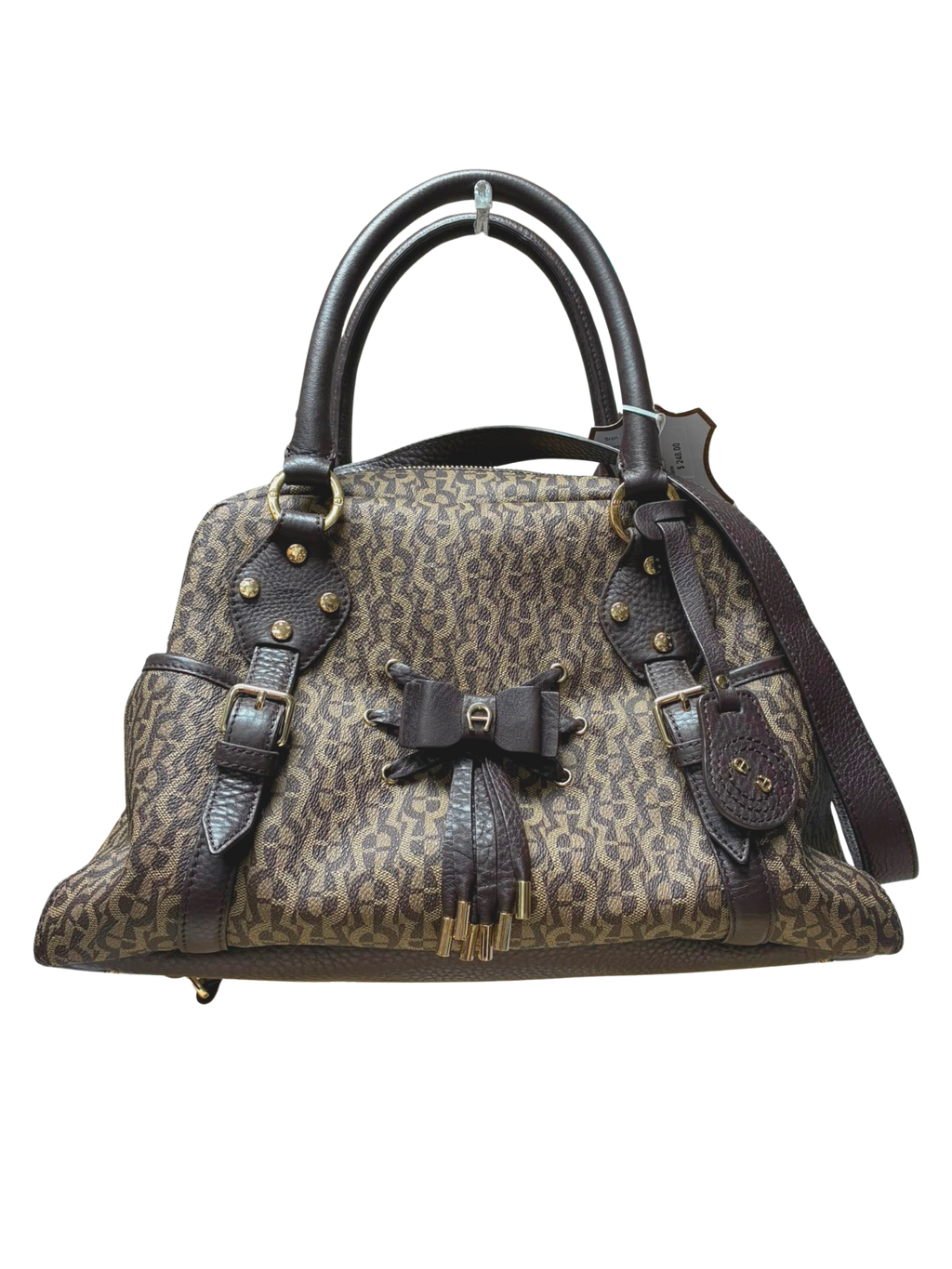 Aigner Signature Canvas And Leather Bow Satchel Tote Bag