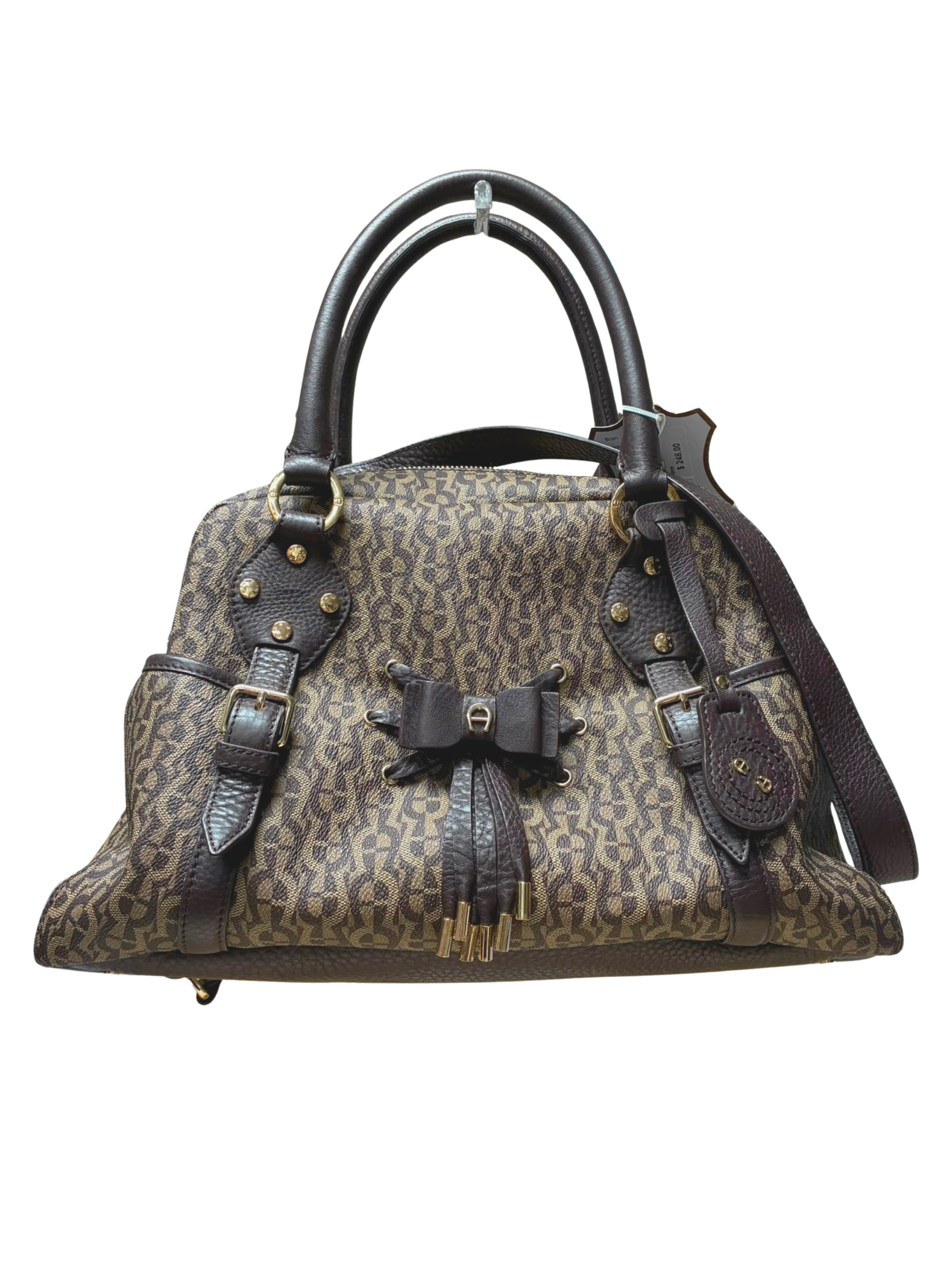 Aigner Signature Canvas And Leather Bow Satchel Tote Bag