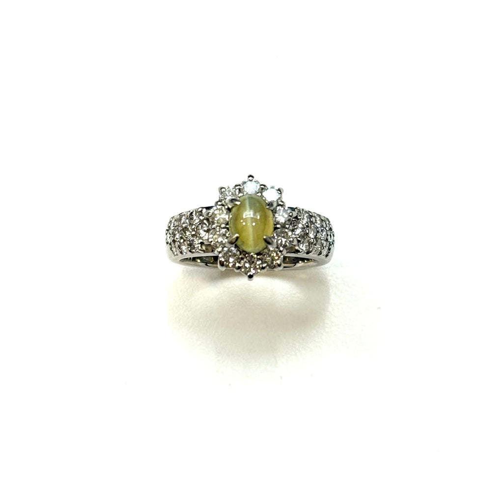 PT900 Chrysoberyl Cat's Eye & Diamond Ring