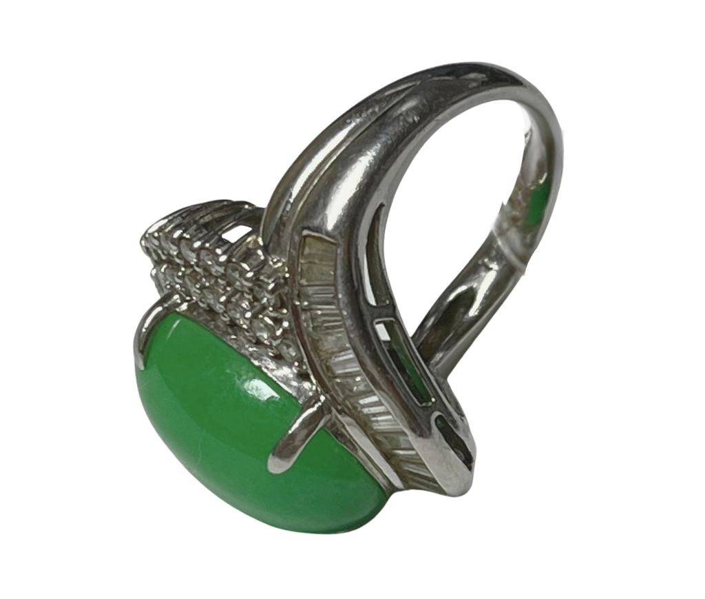 PT900 Jade With Diamonds Ring 15.15G Size 11