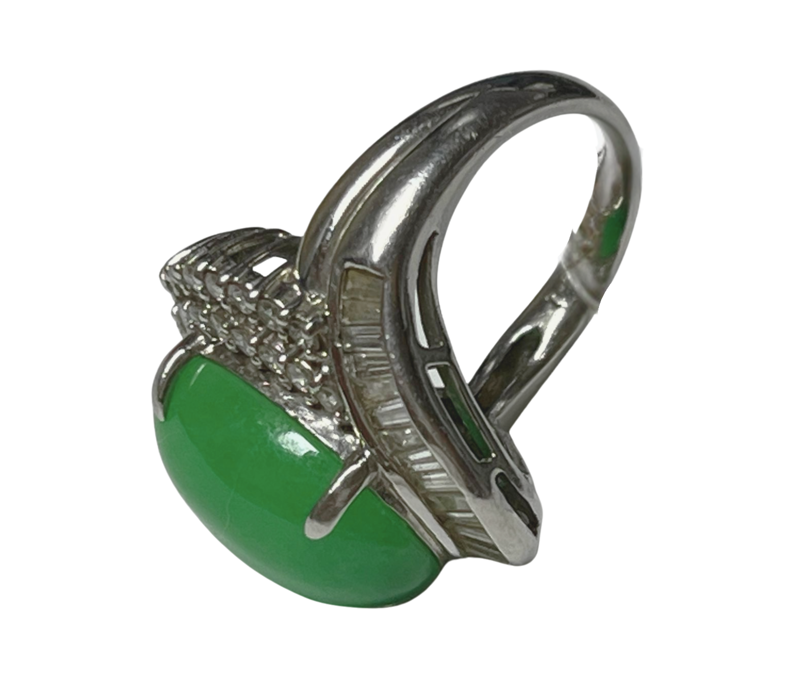 PT900 Jade With Diamonds Ring 15.15G Size 11