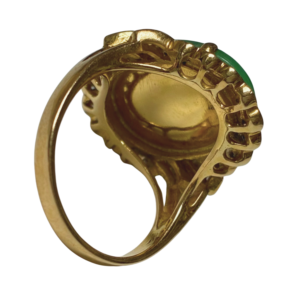 850YG Jade And Diamond Ring 7.6GM