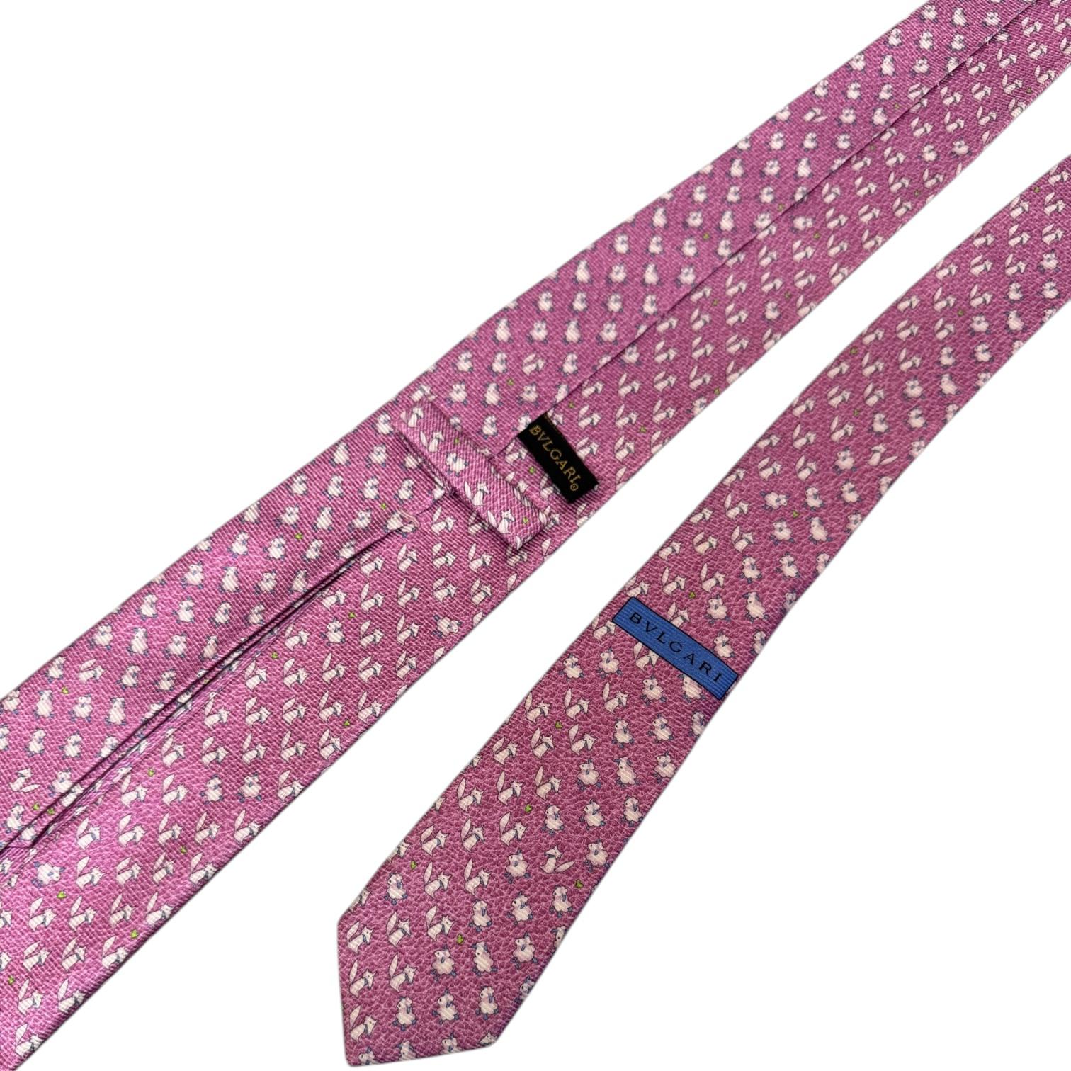 BVLGARI Silk Pink Necktie with Foxes and Sheep Design Secondary image